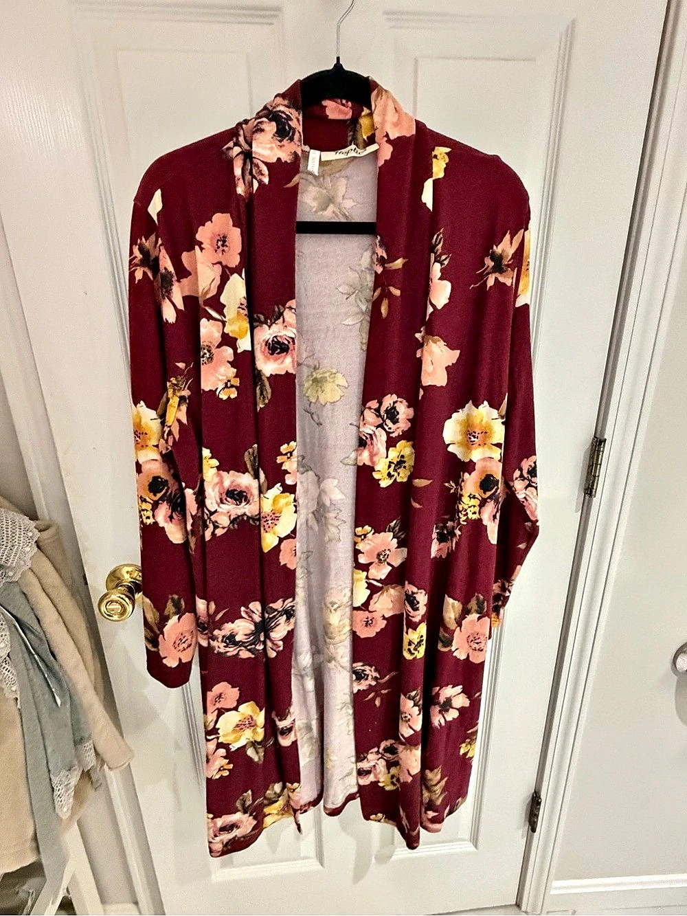 Cardigan Floral Open Front Cardigan Burgundy